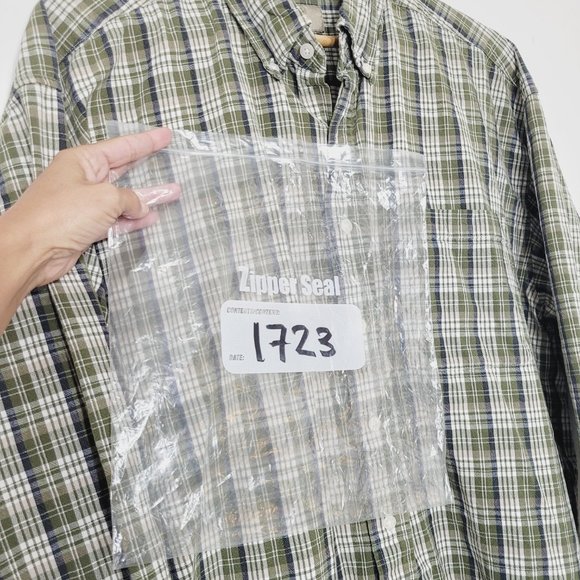 R&R Long Sleeve Casual Button Down Shirt Green Plaid Mens Pocket 17.5 Cotton - Picture 10 of 10